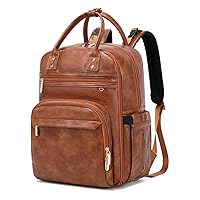Faux Leather 18 Pockets Diaper Bag Backpack with Wet Pockets and Stroller Clips, Convertible Tote Bag, Brown