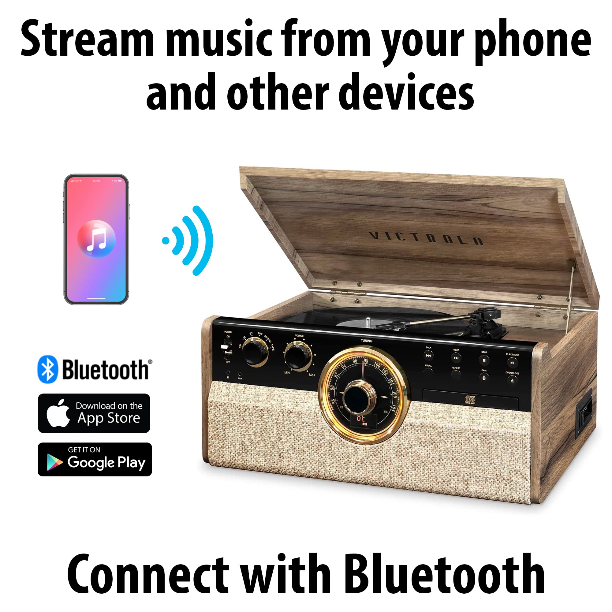 Victrola VTA-270B-FNT Empire Bluetooth 6 In 1 Music Center (33/45/78) (Farmhouse Walnut)