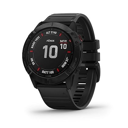 Garmin 010-02157-10 fenix 6X Sapphire, Premium Multisport GPS Watch, features Mapping, Music, Grade-Adjusted Pace Guidance and Pulse Ox Sensors, Dark Gray with Black Band