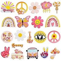 20Pcs Groovy Retro Hippie Iron on Patches Vintage Boho Peace Sign Patch for Clothing Backpacks Jeans Jackets Hats Sew on Embroidered Applique
