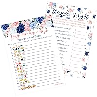 Pink and Blue Floral Baby Shower - Price is Right and Emoji Picture Guessing Game (2 Game Bundle) - 20 Dual Sided Cards - Gender Reveal Party Games