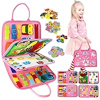 VARANO Montessori Busy Board Book Toy for 1 2 3 Year Old, Educational Sensory Toys for Toddlers 1-3, Car & Airplane Activities for Travel and Learning – Gifts for Boys and Girls (Unicorn/Pink)