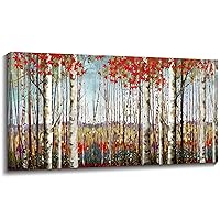 Canvas Wall Art for Living Room Bedroom Modern Wall Decor of Red Leaves White Birch Tree Forest Giclee Print Painting Artwork Wall Decoration 29x58 Large Size with Wood Framed Easy to Hang for Home