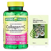 Collagen + Vitamin C 60 mg + Spring Valley's Collagen + C Tablets, 2,500mg, 90 Tablets, Exclusive VitaMax Vitamin Guide (2 Items)