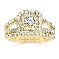 10K 14K 18K Gold Natural Diamond Engagement Ring Set for Women Real Diamond Bridal Sets Wedding Rings Jewelry Gift for Her