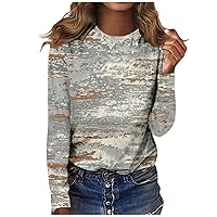 XHRBSI Women's Fashion Casual Long Sleeve Print Round Neck Pullover Top Blouse Women Shirts and Blouses