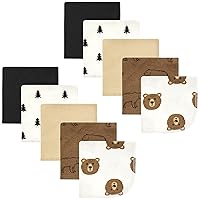 Hudson Baby Unisex Baby Flannel Cotton Washcloths, Brown Bear 10 Pack, One Size