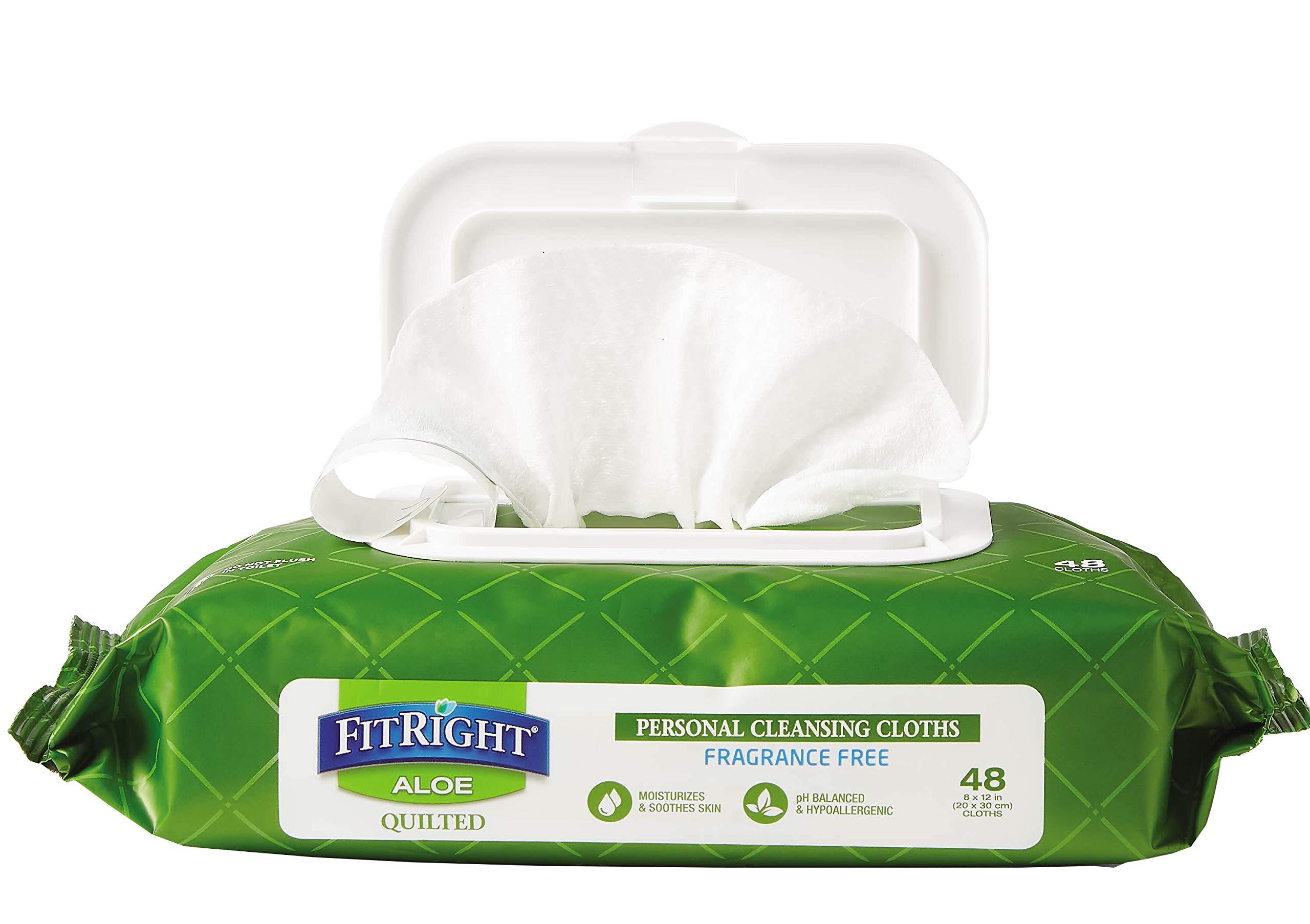 FitRight Aloe Quilted Heavyweight Personal Cleansing Cloth Wipes, Unscented, 576 Count, 8 x 12 inch Adult Large Incontinence Wipes