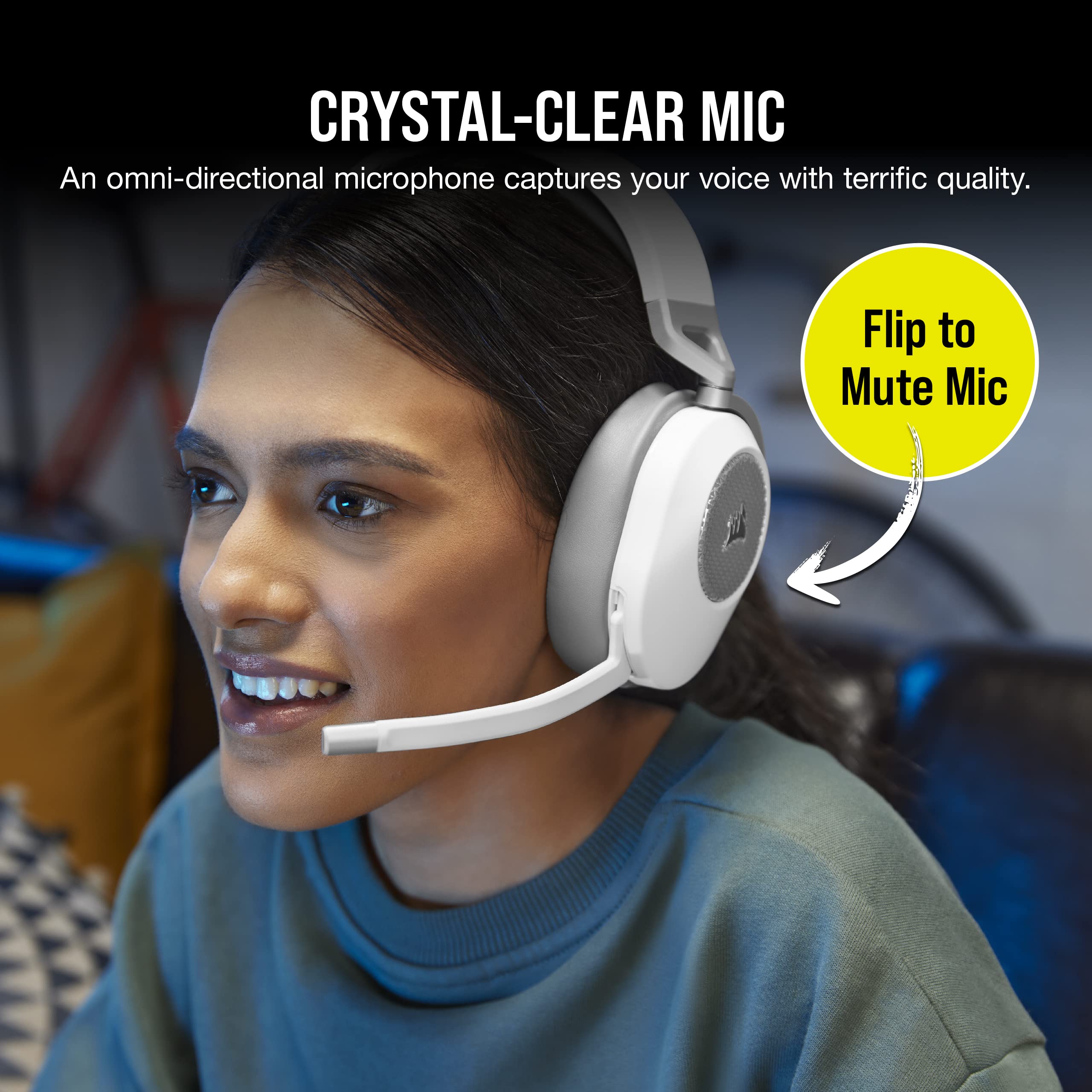 Corsair HS65 Wireless Multiplatform Gaming Headset with Bluetooth - Dolby Audio 7.1 - Omni-Directional Microphone - iCUE Compatible - PC, Mac, PS5, PS4, Mobile - White