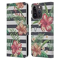 Head Case Designs Stripes Tropical Prints Leather Book Wallet Case Cover Compatible with Apple iPhone 15 Pro
