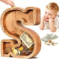 SummiDate Wooden Letter Piggy Bank| Piggy Bank for Boys Girls Toddler| Alphabet S Money Bank| Coin Bank Birthday Gift for Kids|Children's Gift (S)