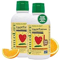 CHILDLIFE ESSENTIALS Liquid Calcium Magnesium Supplement - Healthy Bone Growth for Children, Zinc, & Vitamin D3, All-Natural, Gluten Free & Non-GMO - Natural Orange Flavor, 16 Oz Bottle (Pack of 2)
