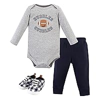 Hudson Baby Unisex Baby Unisex Baby Cotton Bodysuit, Pant and Shoe Set, Football Huddles, 0-3 Months
