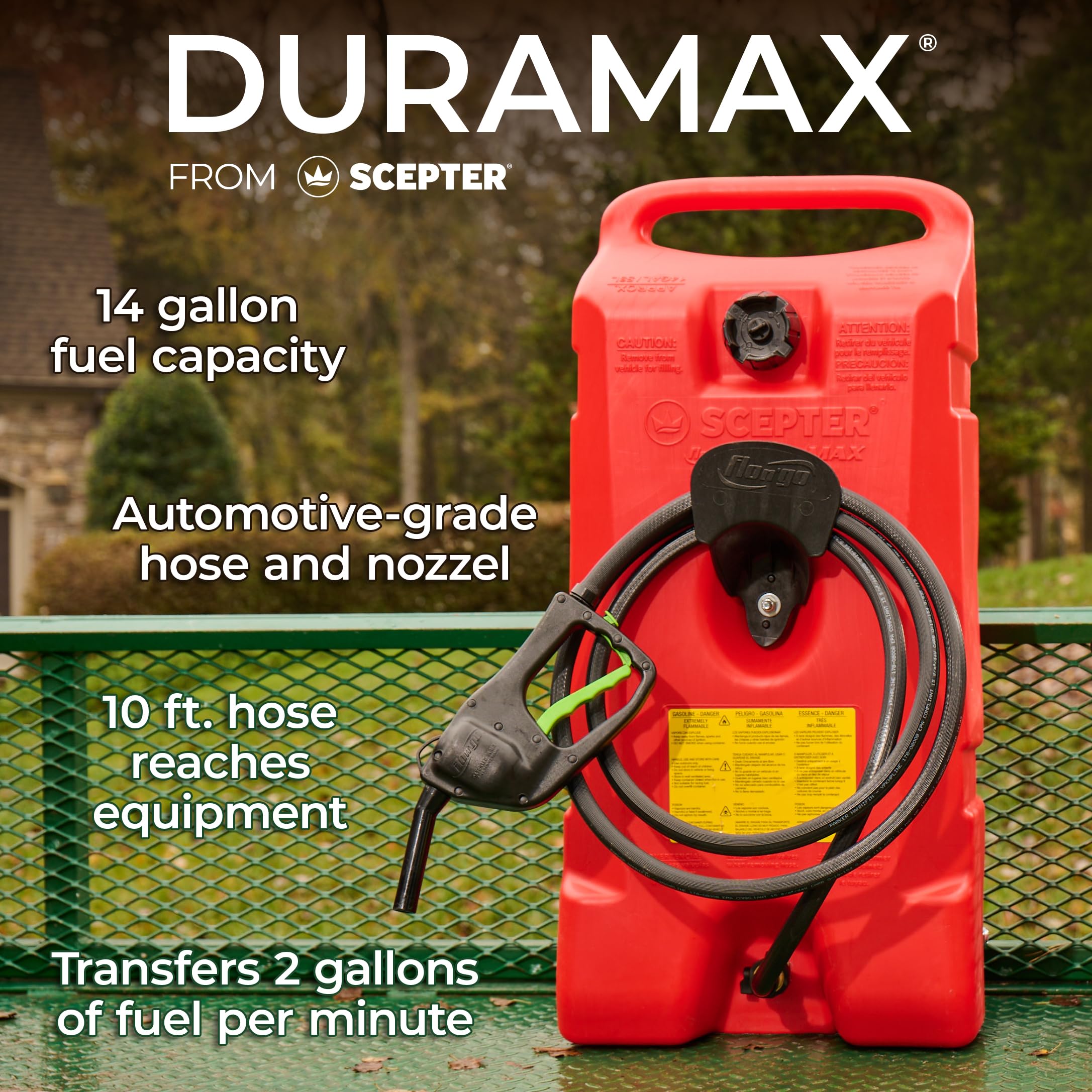 Buy Scepter 06792 14 Gallon Flo N Go Duramax Gasoline 14 Gallon Portable Gas Fuel Tank Container 8986