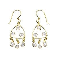 1.50 CTW Natural Diamond Polki Boho Hanging Dangles 925 Sterling Silver 14K Gold Plated Offbeat Slice Diamond Earrings