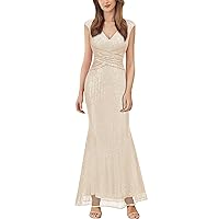 Miusol Women's V Neck Glitter Sequin Ruched Cocktail Party Long Dress