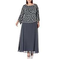 J Kara Women's 3/4 Sleeve Geo Design Long Beaded Gown