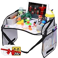 Kids Travel Lap Tray Children Car Seat Activity Snack and Play Tray Desk with Erasable Surface, iPad & Tablet Holder, Detachable Organizers for Cars, Planes & Baby Stroller (Gray)