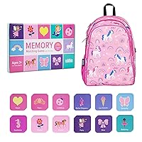 Wildkin 15-inch Backpack and Enchanted Memory Matching Game (36 pc) Bundle: Boost Memory Educational Card, and Comfortable Kids Backpack (Rainbow Unicorns)