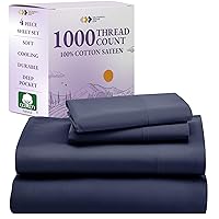 California Design Den Luxury 4 Piece Queen Size Sheet Set - 1000 Thread Count, 100% Cotton Sateen, Deep Pocket Fitted and Flat Sheets, Includes Pillowcase Set, Soft and Thick Cotton - Deep Blue