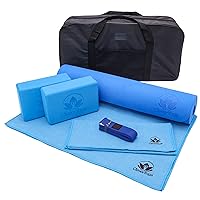 Clever Yoga Set - Complete Beginners 7-Piece Yoga Kit Includes 6mm Thick Yoga Mat, 2 Yoga Blocks, Yoga Strap, Mat Towel, Hand Towel and Carrying Bag for Women and Men