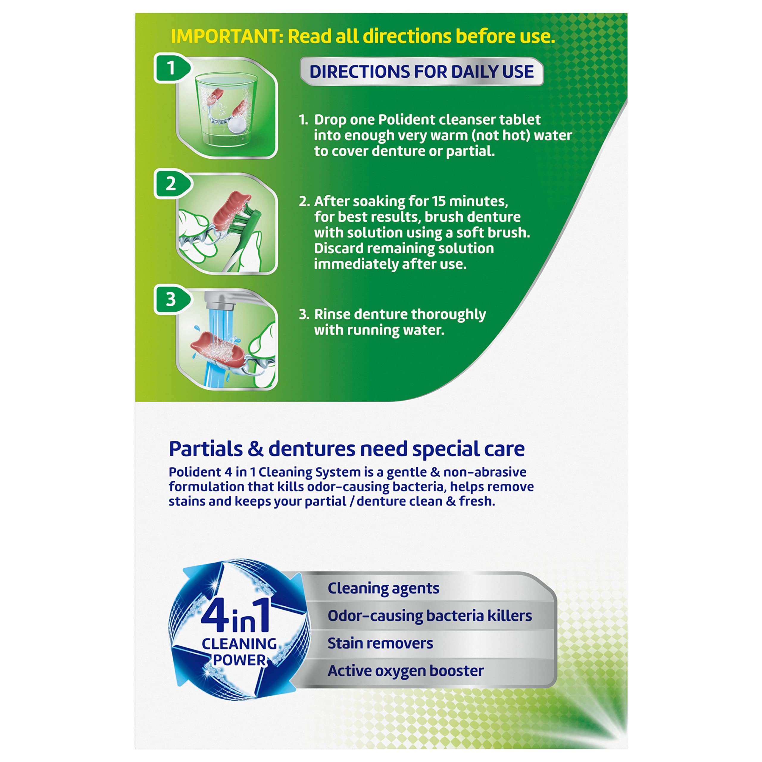 Polident Smokers Antibacterial Denture Cleanser Effervescent Tablets - 120Ct