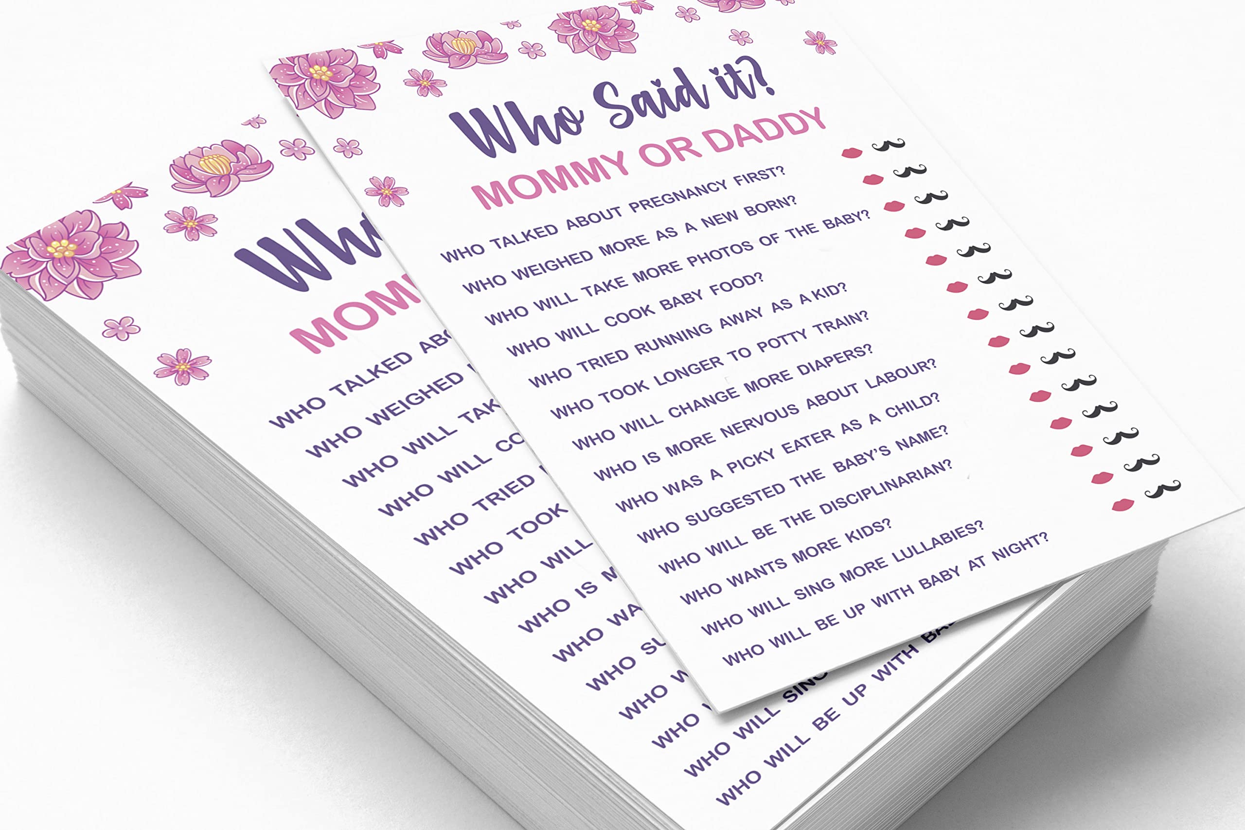 Inkdotpot Who Said it Game Mommy Or Daddy 50 Sheet Fun Baby Shower Game Unicorn Floral Party Supply