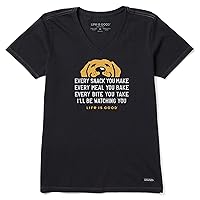 Life is Good Women's Crusher Graphic V-Neck T-Shirt I'll Be Watching You Dog