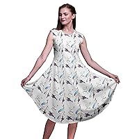 Bimba Printed Women's Rayon Casual Sleeveless Holiday Summer Smocked Swing Knee Length Midi Dress