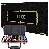 Complete Poker Set - Poker Chips Case and Poker Mat for Table with Bag - Includes Clay Poker Chips, Custom Poker Cards, Dealer Button