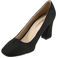Women's Mandy-1 Faux Suede Square Toe Chunky High Heel Dress Pumps