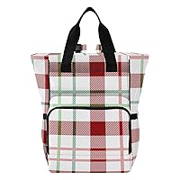 Plaid Red Green Diaper Bag Backpack for Men Women Large Capacity Baby Changing Totes with Three Pockets Multifunction Travel Diaper Bag for Travelling Shopping