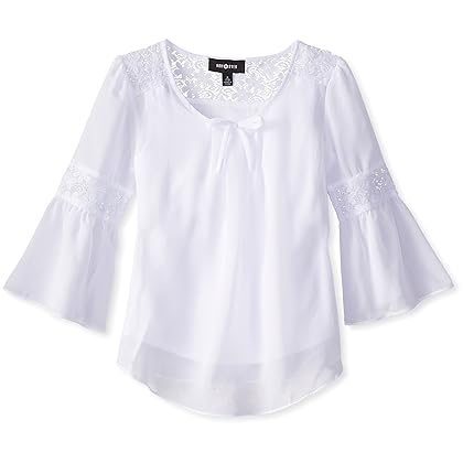 Amy Byer Girls' Bell Sleeve Top with Lace Inset