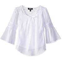 Girls' Bell Sleeve Top with Lace Inset