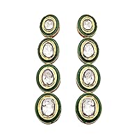 2.00 CTW Natural Diamond Bridal Wedding Earrings 925 Sterling Silver 14K Gold Plated with Green Enamel Handmade Slice Diamond Jewelry