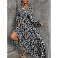 Summer Dresses for Women 2022 Ditsy Floral Print Flounce Sleeve Shirred Dress Dresses for Women (Color : Black and White, Size : Medium)