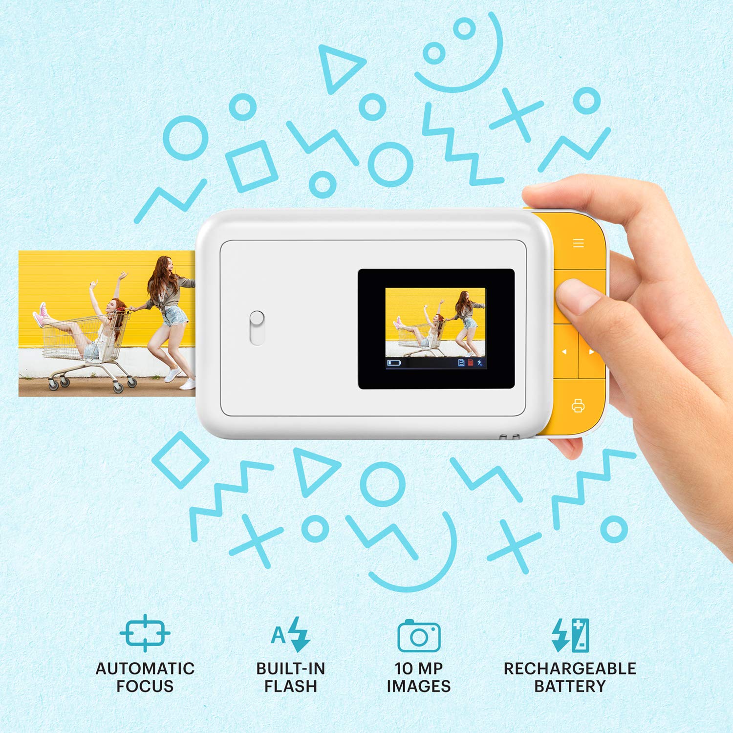 KODAK Smile Instant Print Digital Camera – Slide-Open 10MP Camera w/2x3 ZINK Printer (White/ Yellow)