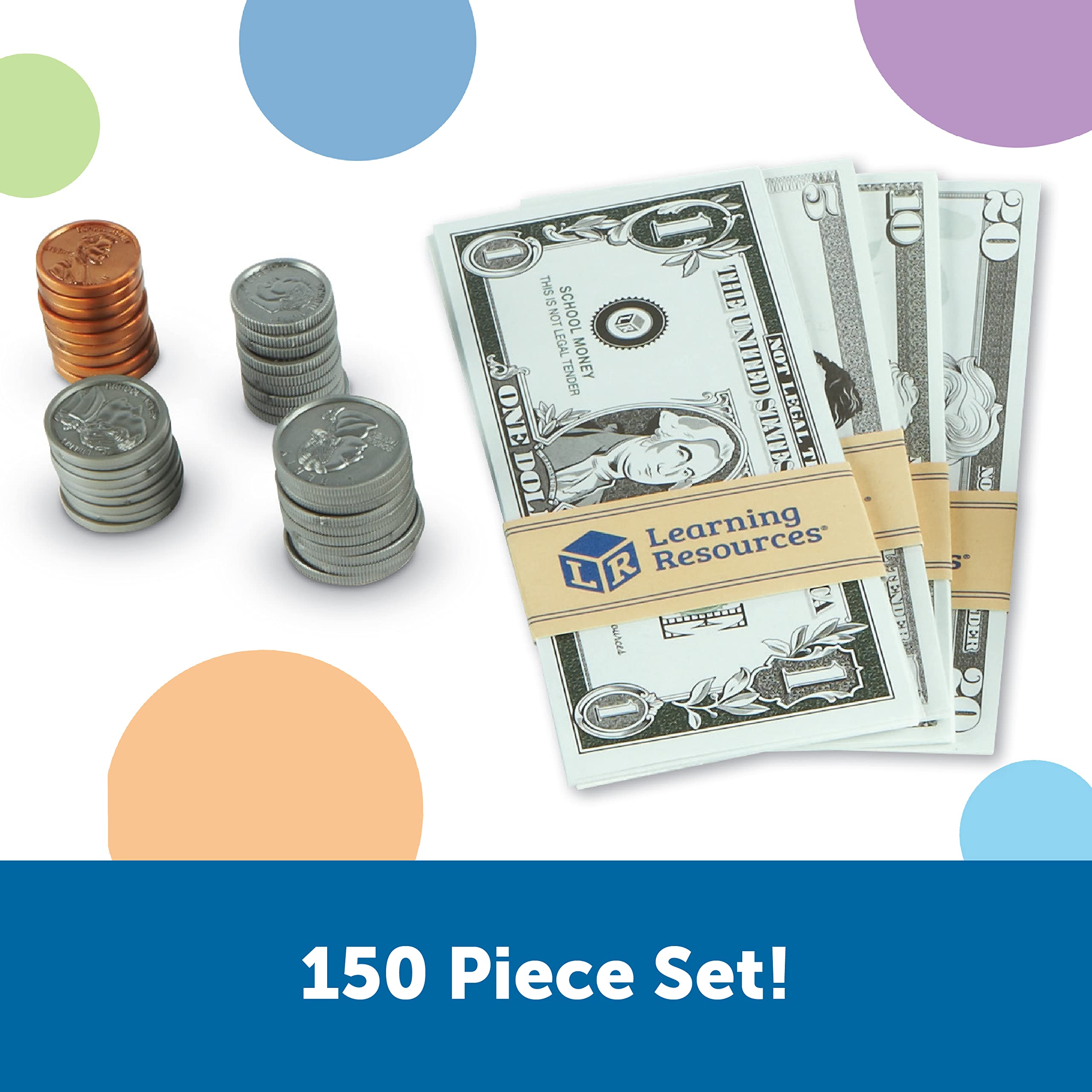 Learning Resources Pretend Play Money - 150 Pieces, Ages 3+ Play Money for Kids, Pretend Money for Kids, Play Money Set, Money and Banking Play Toys, Toddler Learning Toys,Back to School