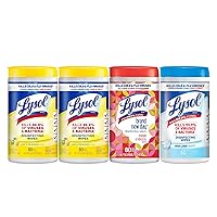 Disinfectant Wipes Bundle, Multi-Surface Antibacterial Cleaning Wipes, contains x2 Lemon & Lim Blossom, Crisp Linen, Mango & Hibiscus, 80 Count (Pack of 4)
