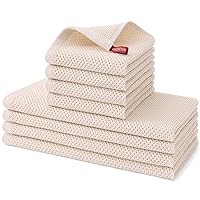 Kitinjoy 100% Cotton Kitchen Towels and Dishcloths Set, 8 Pack Waffle Weave Dish Towels Ultra Soft Absorbent Quick Drying Dish Rags, 13 x 28 Inch and 12 X 12 Inch, Beige