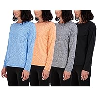 Real Essentials 4 Pack: Women's Dry-Fit Tech Stretch Long-Sleeve Athletic Workout T-Shirt (Available in Plus Size)