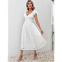 Women's Dress Jacquard Ruffle Trim Dress - Boho Style, A Line, Long, High Waist, Flared Hem Dresses for Women Fanolo (Color : White, Size : Medium)