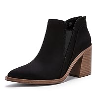 PiePieBuy Ankle Boots for Women Pointed Toe Ankle Booties Stacked Heel V Cut Back Zipper Chelsea Booties