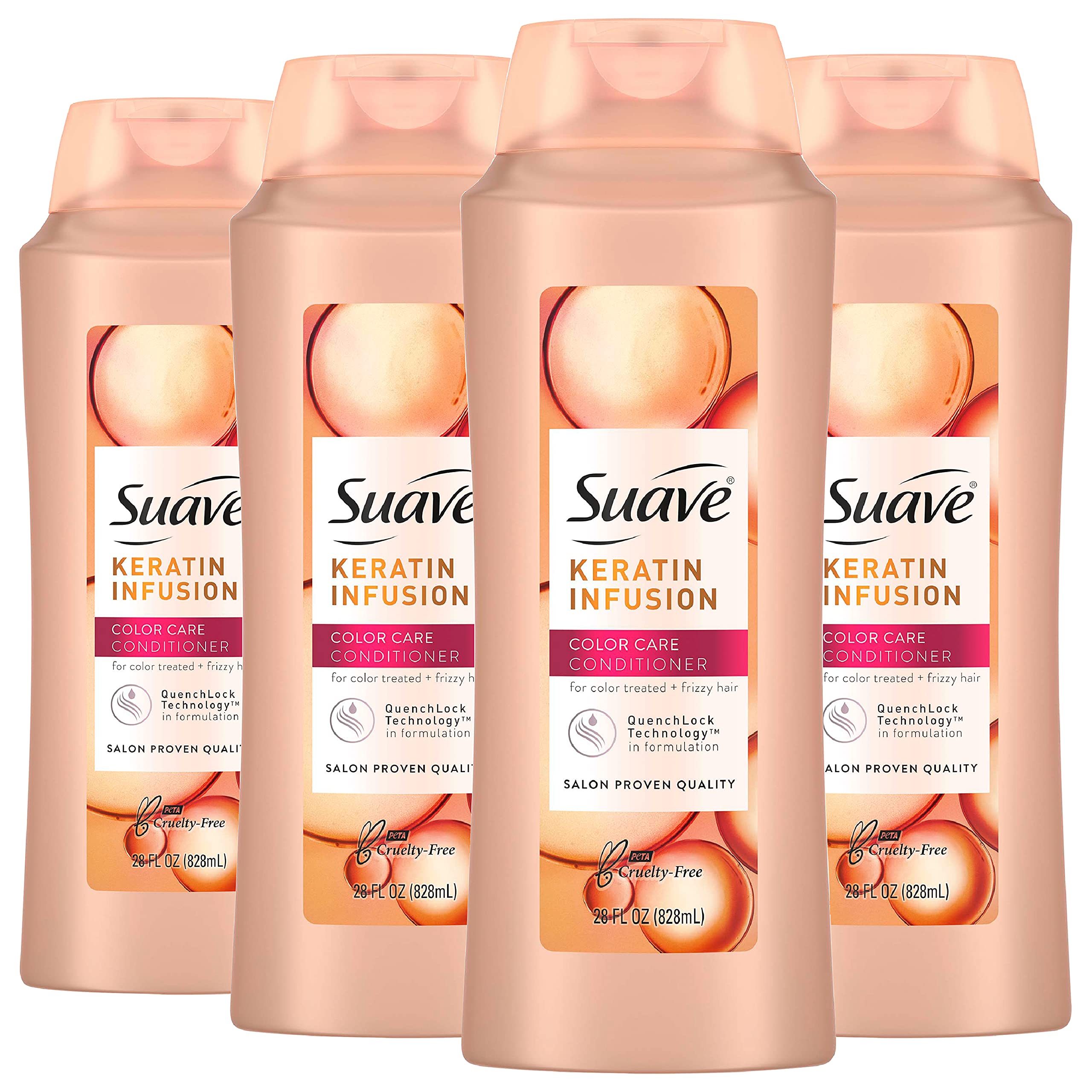 Suave Professionals Color Care Conditioner for Color-Treated and Frizzy Hair Keratin Infusion Hair Conditioner with 48-hour Frizz Control 28 oz, Pack of 4