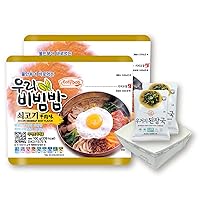 (1+1) Korean Perfect MRE - Bibimbap with soybean paste soup + free Paper Bowl 5pcs for Camping and Outdoor Just Add Hot Water Traditional Local Food of Korea