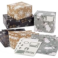 Hallmark Christmas Flat Wrapping Paper Sheets with Cutlines on Reverse (12 Folded Sheets with Sticker Gift Tags) Metallic Gold, Sage Green, Black, Rustic Snowmen, Snowflakes, Tis the Season
