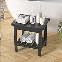 Zoopolyn HDPE Shower Bench Seat Small Poly Shower Bath Stool Chair for Inside Shower Waterproof with Storage Shelf for Bathroom Indoor Outdoor Use Black