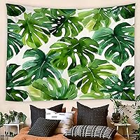EUBTPA Tropical Leaf Tapestry Green Watercolor Monstera Banana Leaves Flower Botanical Floral Beige Tapestry Wall Hanging for Room (50×35Inch)