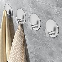 EAGMAK Towel Hooks for Bathroom, 4 Pack Adhesive Hooks, SUS304 Stainless Steel Shower Hooks, Round Wall Hook Holder for Hanging Robe, Loofah, Coat, Clothes, Hat, Key in Washroom Kitchen Hotel (Silver)