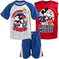 Disney Lion King Toy Story Mickey Mouse Cars T-Shirt Tank Top and French Terry Shorts 3 Piece Outfit Set Toddler to Big Kid